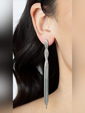 Silver Twisted Chain Tassel Drop Earrings - Women Jewelry